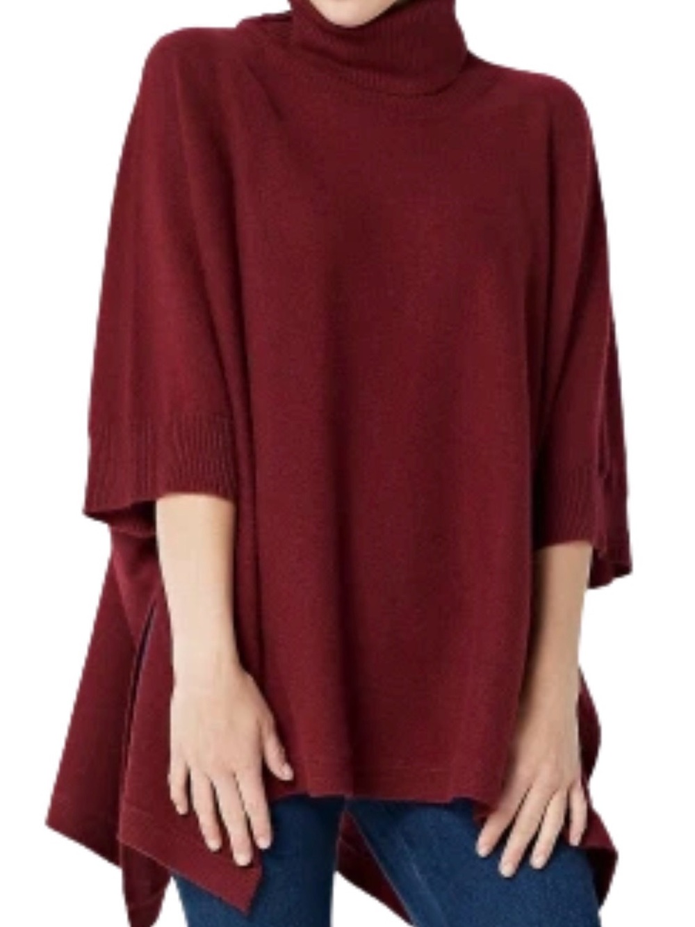 NWOT Soft by NAADAM 100% Cashmere Draped Button Neck Poncho Currant Red One Size